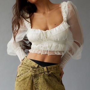 For Love & Lemons Gabrielle Cropped Tulle Blouse